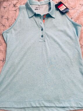 NWT Nike Women's Aqua Sleeveless Dri-FIT Golf Polo with Coral Trim Women’s L